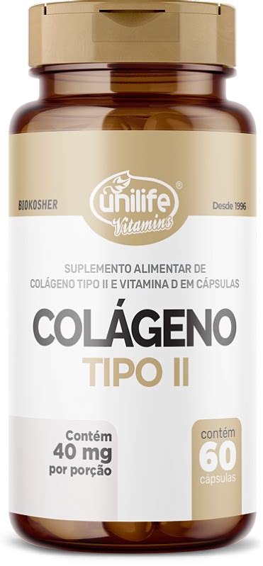 Colágeno Tipo II Vitamina D 400mg 60 caps Unilife Loja de