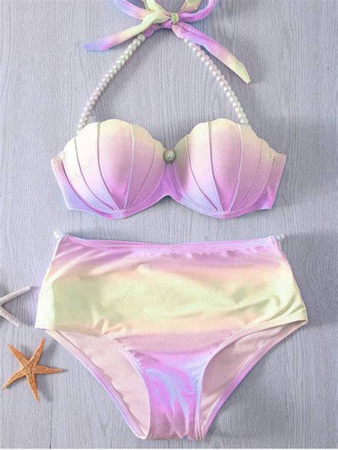 Off Pearl Halter Ombre Underwire Seashell Bikini In Purple Zaful