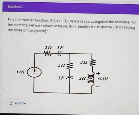 Solved Section C Find The Transfer Function G S SolutionInn