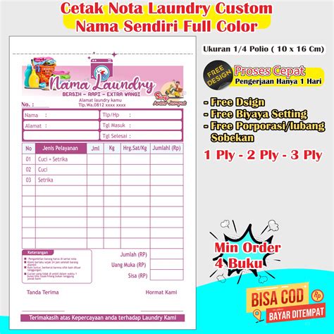 Cetak Buku Nota Laundry Custom Nama Nota Laundry Rangkap Nota Laundry