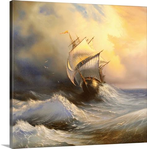 Ancient sailing vessel in stormy sea | Great Big Canvas