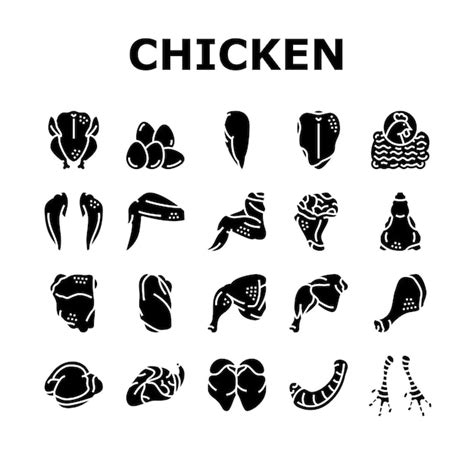 Premium Vector Chicken Animal Farm Raw Meat Food Icons Set Vector