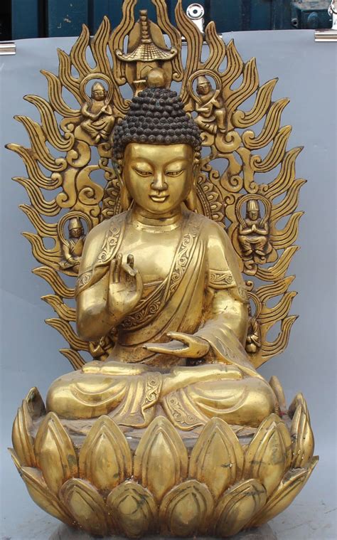 30 Chinese Bronze Gilt Seat Lotus Shakyamuni Amitabha Buddha Protector