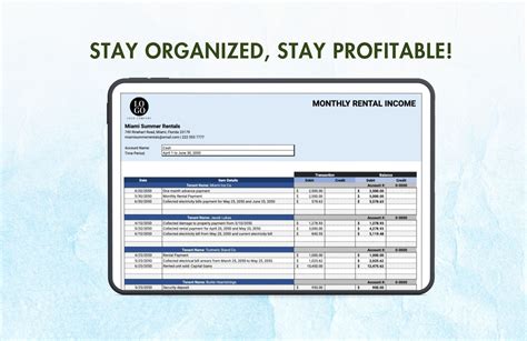 Monthly Rental Income Ledger Template in MS Excel, Google Sheets ...