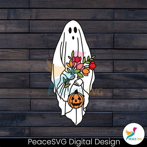 Vintage Floral Pumpkin Ghost Svg Cutting Digital File Peacesvg