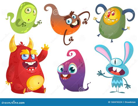 Funny Cartoon Monsters Set Halloween Illustration Stock Vector