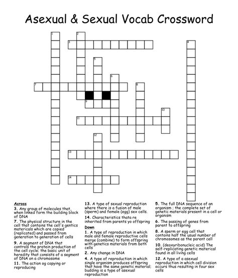 Sexual And Asexual Reproduction Crossword Puzzle Wordmint