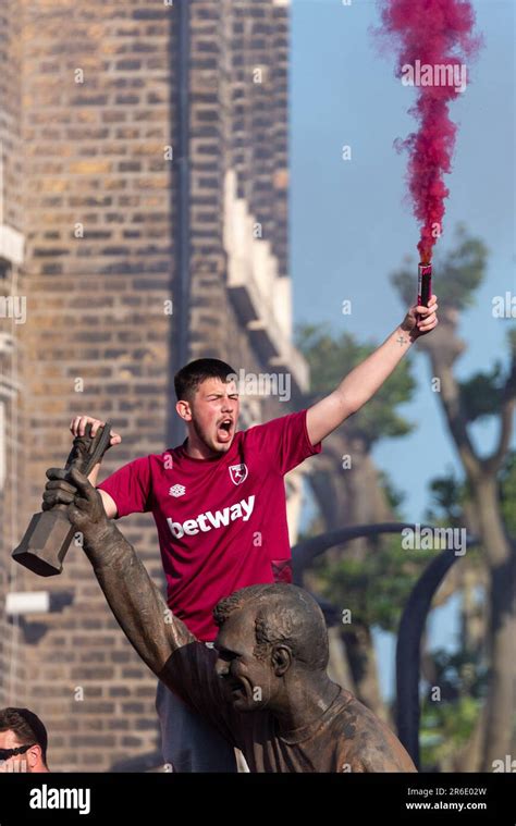 Supporter At West Ham Utd Football Team S Open Top Bus Victory Parade