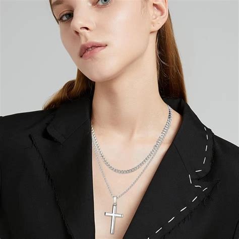 Cha Ne Croix Homme Femme Argent Pendentif Croix Collier Chretienne