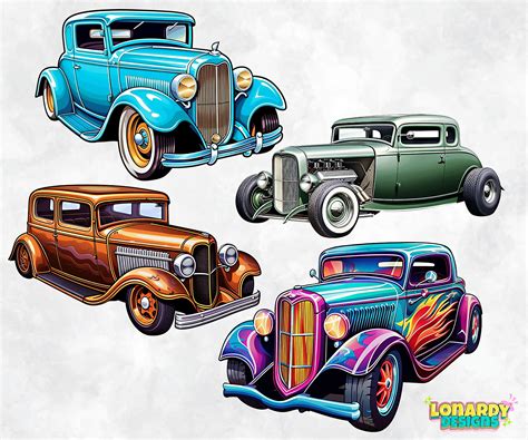 Classic Hot Rod Png Clipart Bundle Muscle Car Decal Low Rider Digital Image Hotrod
