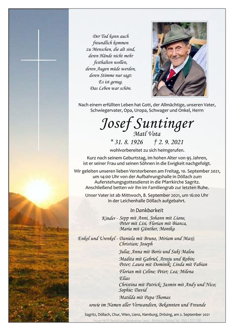 Todesanzeige Josef Suntinger Trauer Link