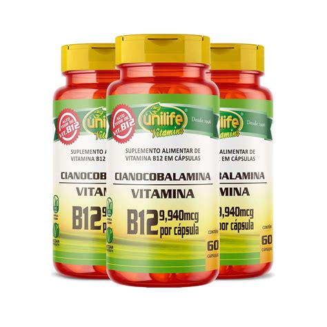 Kit 3 Vitamina B12 Cianocobalamina 60 Cápsulas Unilife é na STX