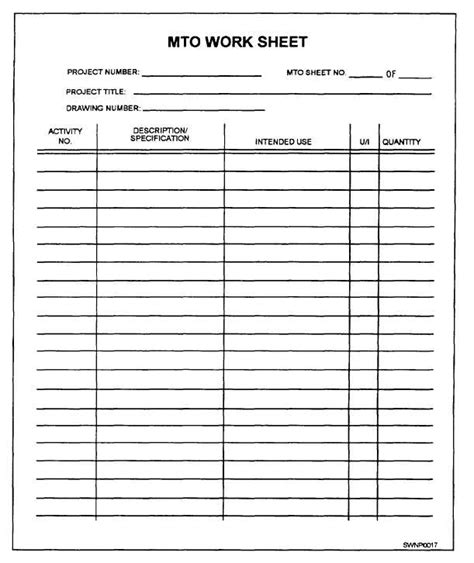 Material Take Off List Template