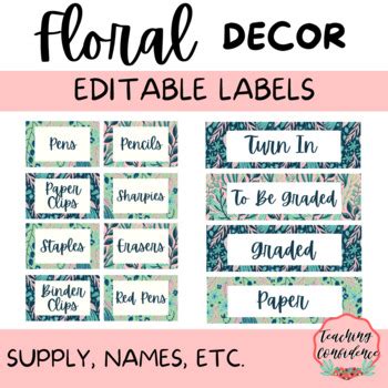 Floral Classroom Labels - PRINTABLE and EDITABLE by Teaching Confidence