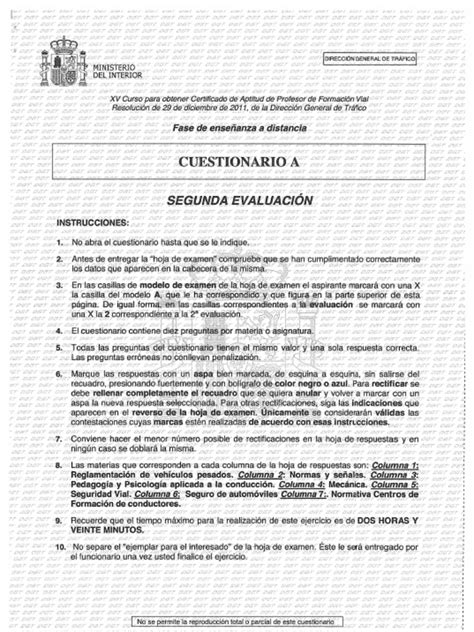 Pdf Cuestionario A Profesor De Formaci N Vial Segunda Evaluaci N