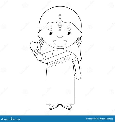 Easy Coloring Cartoon Character From India Dressed In The Traditional