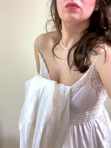 Vintage Satin Nightgown White Lingerie Set Of Satin Long Dress With Lace Vintage Nightgown