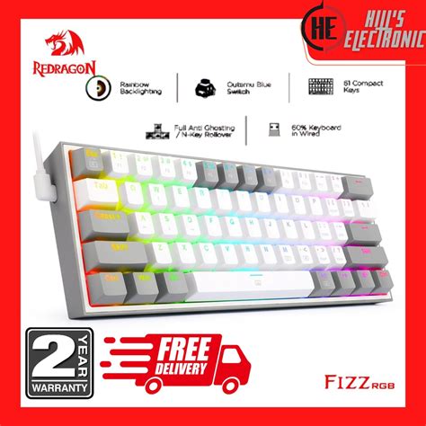 Redragon FIZZ-K617 RGB Mechanical Keyboard 60%-White Gray Rainbow ...