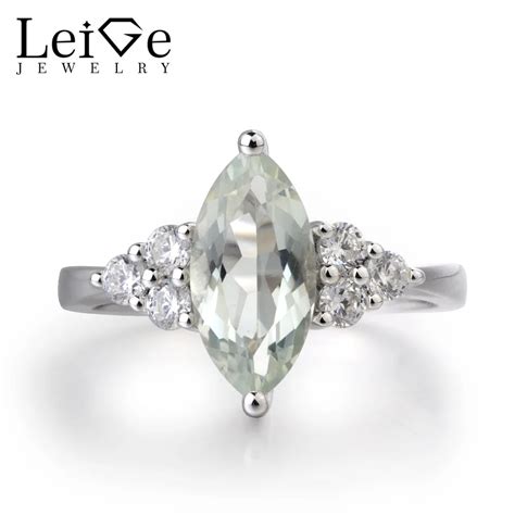 Leige Jewelry Marquise Cut Natural Green Amethyst Ring Sterling Silver