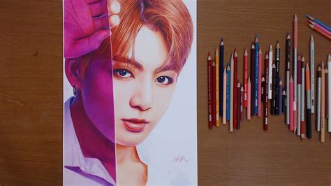 Bts Jungkook Drawing 방탄소년단 정국 색연필 그림 그리기 防弹少年团 田柾国 絵描 Youtube