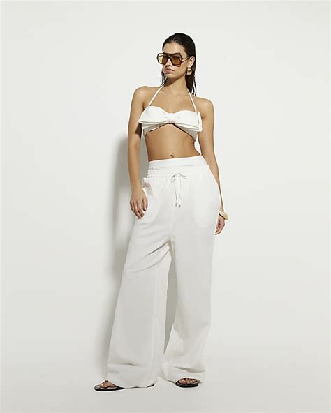 White Bow Bandeau Bikini Top River Island