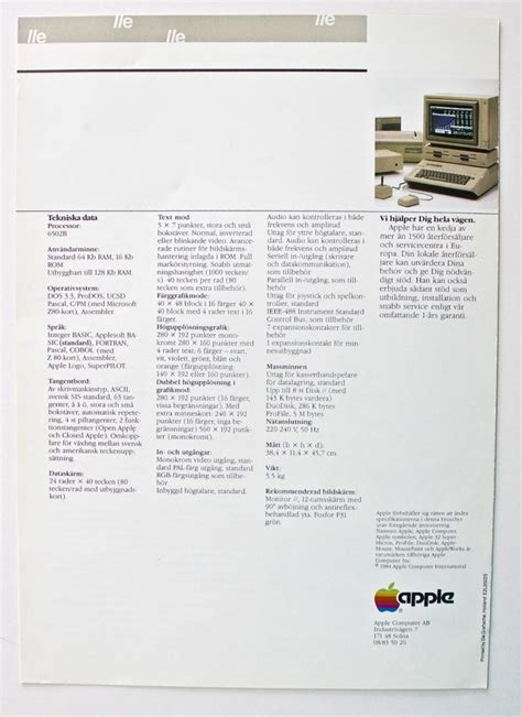 Apple Iie Brochure From 1984 Swe Vintage Apple