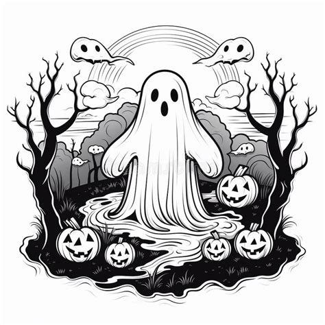 Scary Hand-Drawn Cartoon Ghost Stock Illustration - Illustration of ...