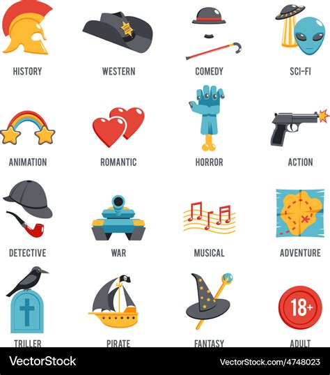 Film genres icon set Royalty Free Vector Image