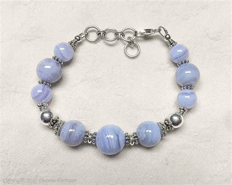 Blue Lace Agate And Sterling Silver Bracelet Etsy