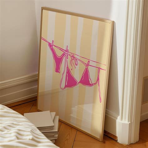 Summer Bikini Digital Print Pink Yellow Beachy Wall Art Bikini On