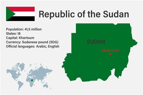 Highly detailed Sudan map with flag, capital and small map of the world ...