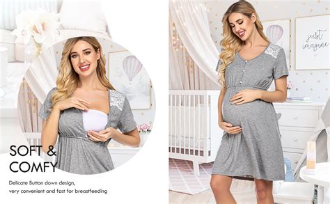 Ekouaer Womens Maternity Dresses Nursing Nightgowns Breastfeeding