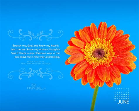 June 2013 - Psalm 139:23-24 NIV Desktop Calendar- Free June Wallpaper