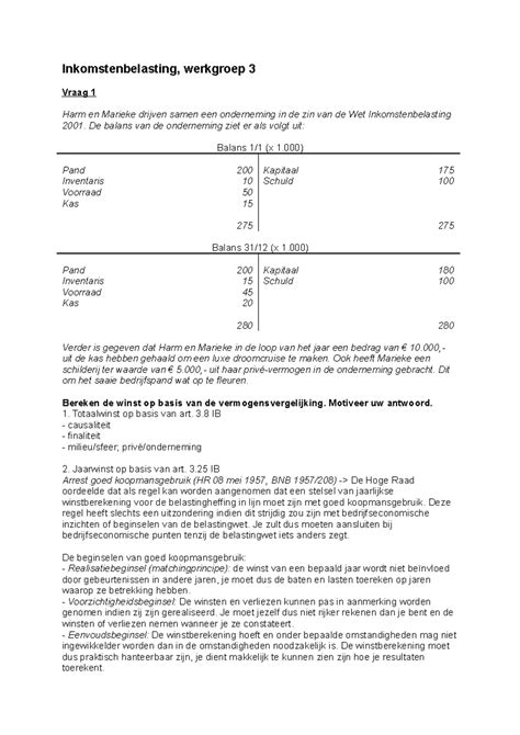 Inkomstenbelasting Werkcollege 3 Inkomstenbelasting Werkgroep 3