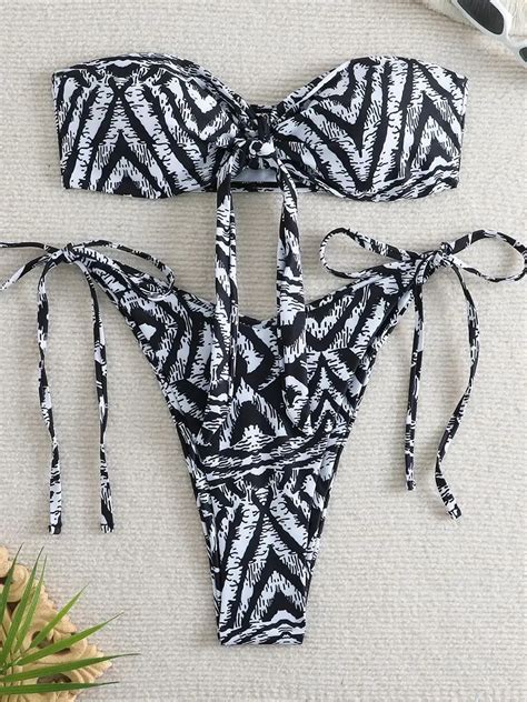 Striped String Side Tie Bikini Set Sexy Tie Side Swimwear For Women