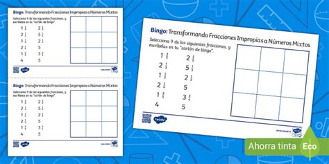 Bingo Fracciones Impropias Y N Meros Mixtos Teacher Made