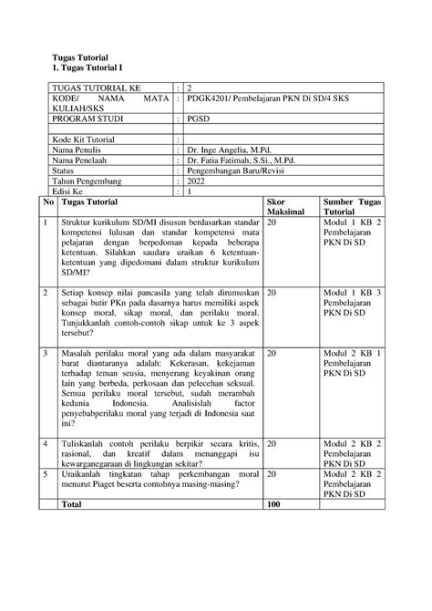 TT 1 Pembelajaran PKN SD Rosi Indriani NIM Tugas Tutorial Tugas