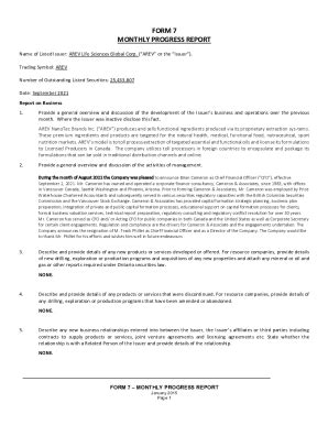 Fillable Online Form Monthly Progress Report Name Of Listed Issuer