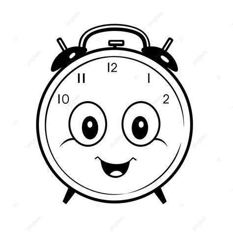 Cute Alarm Clock With Eyes Black And White Illustration Basic Simple