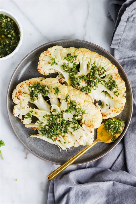 Roasted Cauliflower Steaks With Chimichurri Sauce Roasted Cauliflower Steaks Cauliflower