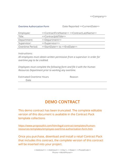 Employee Overtime Authorization Form - Downloadable Template