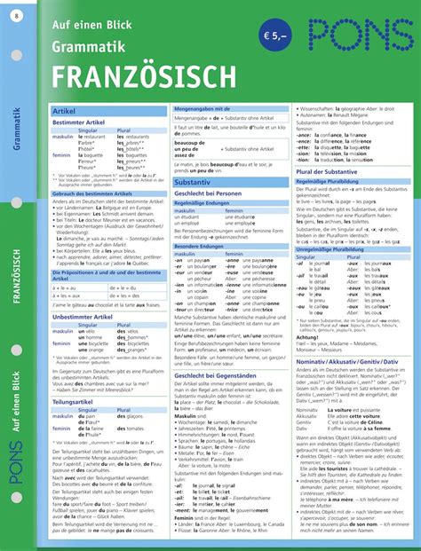 Pons Grammatik Auf Einen Blick Französisch Kompakte Übersicht Grammatikregeln Nachschlagen