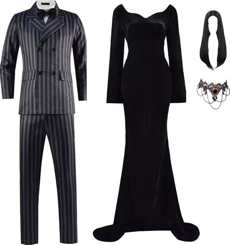 Paroiluse Bambini Morticia Addams Costume Gomez Addams Cosplay Suit