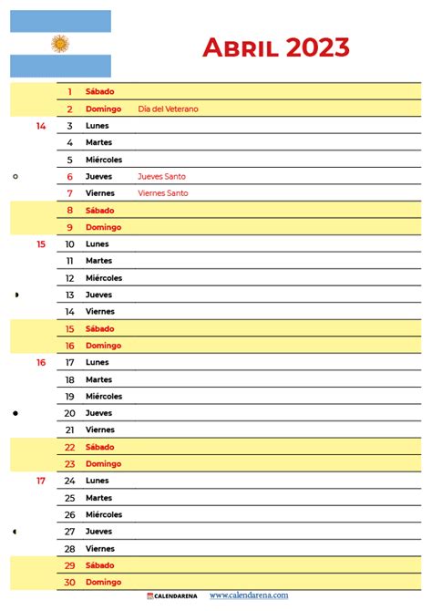 Descargar Calendario Abril 2023 Argentina Para Imprimir