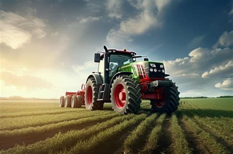 Premium Photo | Tractor and Field Rows in the concept of modern agriculture and mechanized farming