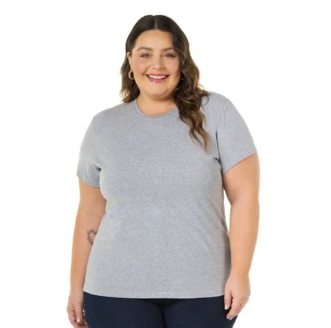 Camiseta Feminina Plus Size De Algodão Cinza Mescla Direto De Fábrica