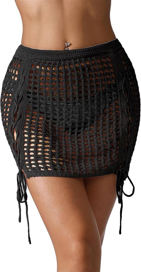 Breathsunny Women S Crochet Bikini Cover Up Skirt Tassel Knit Mini