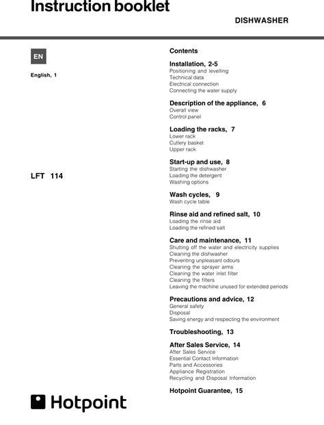 Hotpoint Dishwasher Lft 114 Users Manual