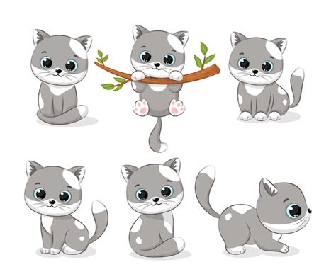 Une Collection De Chats Gris Mignons Illustration Vectorielle Dun