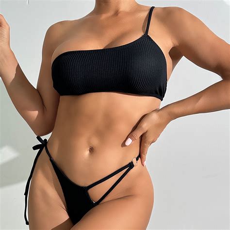 Wancir Swimsuits For Women Women S Two Piece Bikini With Sloping Shoulders And Backless